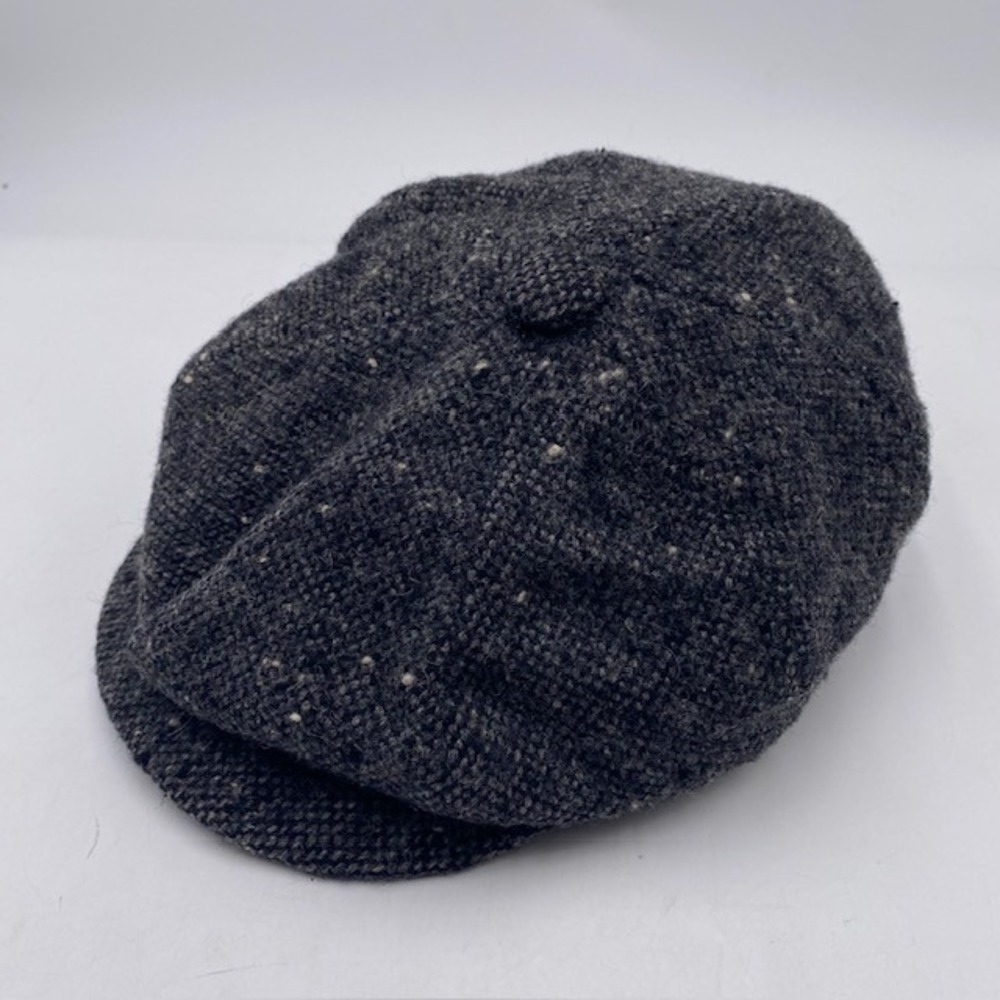 Tweed Newsboy Cap Hat Size 7 Charcoal Grey Speckled 8-Panel Gatsby SEO Unbranded